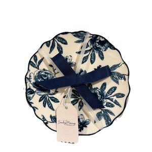 SUNDAY MORNING CERAMICS Four HERITAGE FLORAL Blue & White APPETISER PLATES